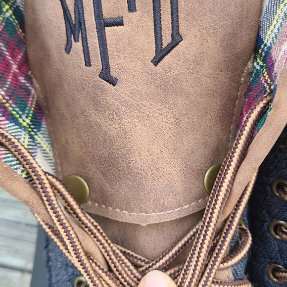 NWOT Marleylilly Quilted Gray Monogrammed Duck Boots Size 11 - Picture 6 of 6